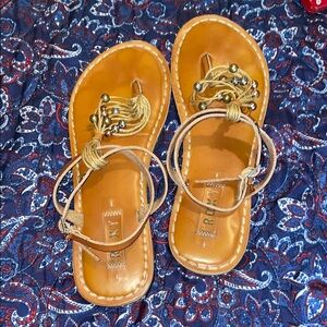 Roxy Brown Sandals with Beaded Details